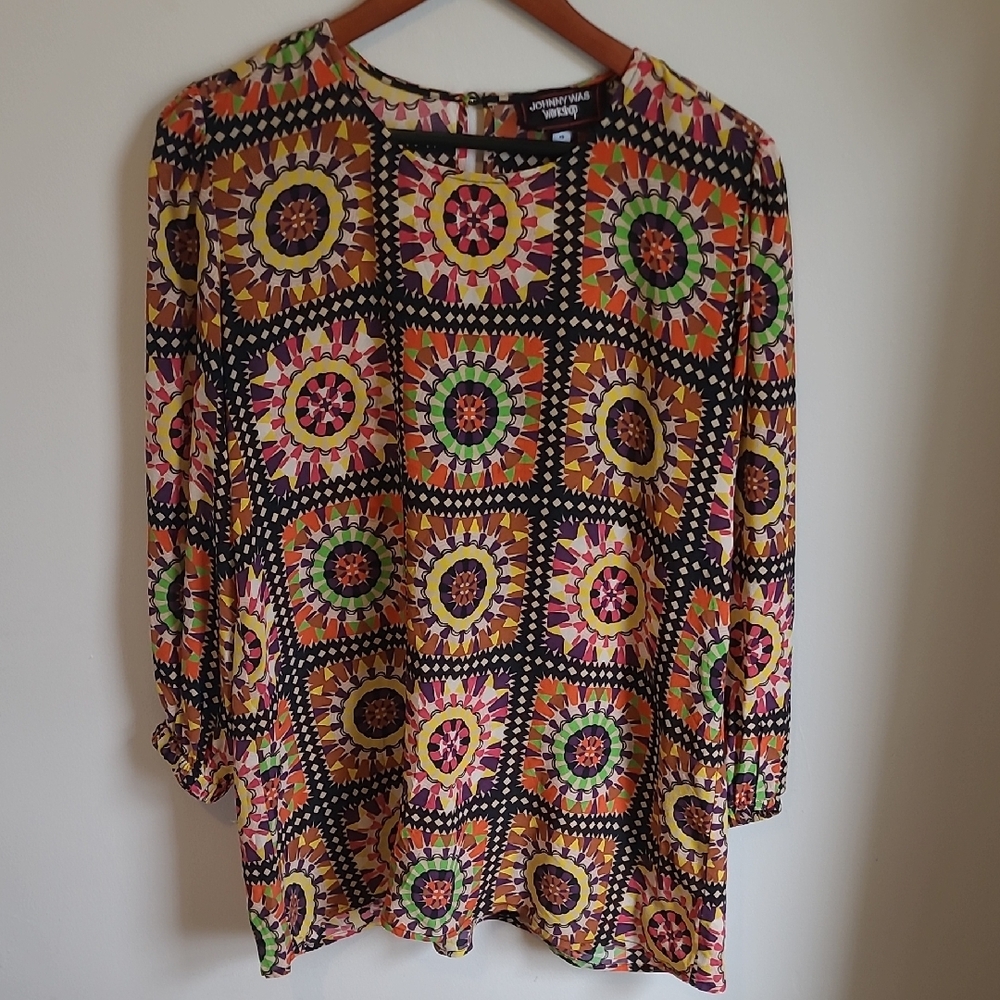 Johnny Was Boho Graphic Long Sleeved Blouse